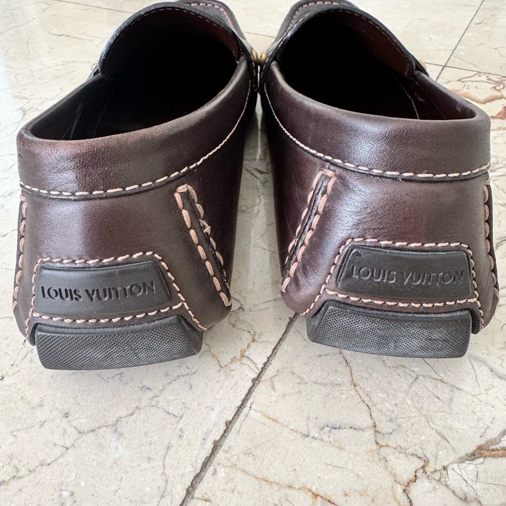LOUIS VUITTON MENS MONTE CARLO DRIVERS- WORN 1X- SIZE 10- BROWN W/ GOLD HARDWARE - Picture 4 of 9